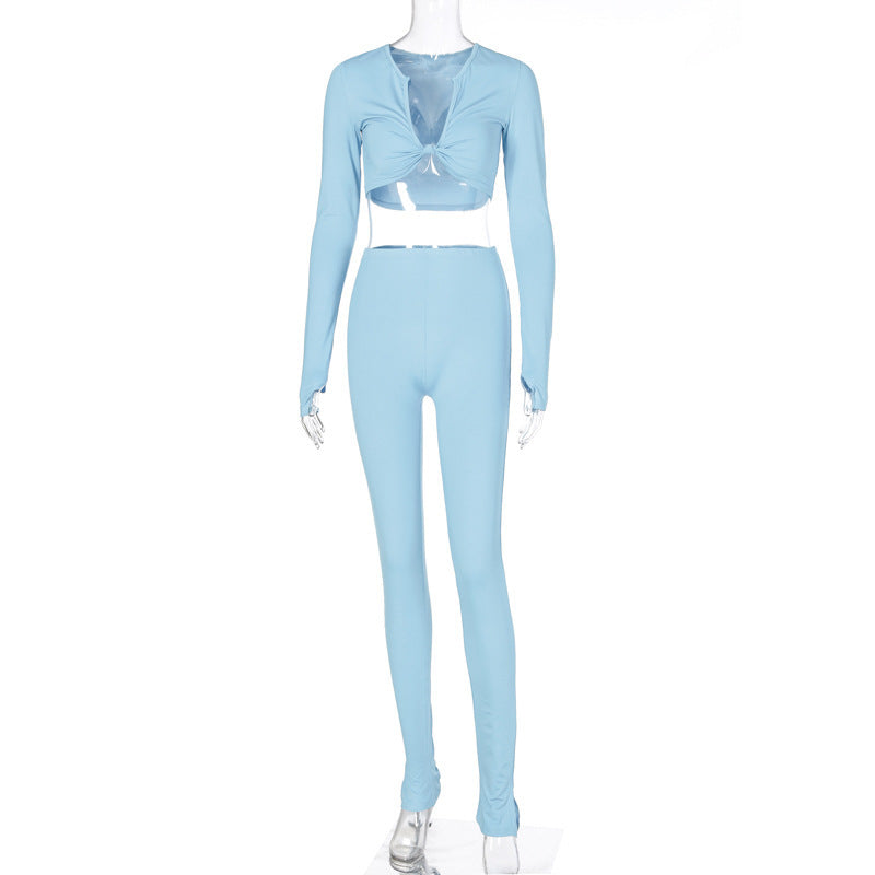 FQLWL Casual Summer 2 Two Piece Set Women Pink Outfit Long Sleeve Crop Top Leggings Women Joggers Matching Sets Ladies Tracksuit - Hendrick Brun