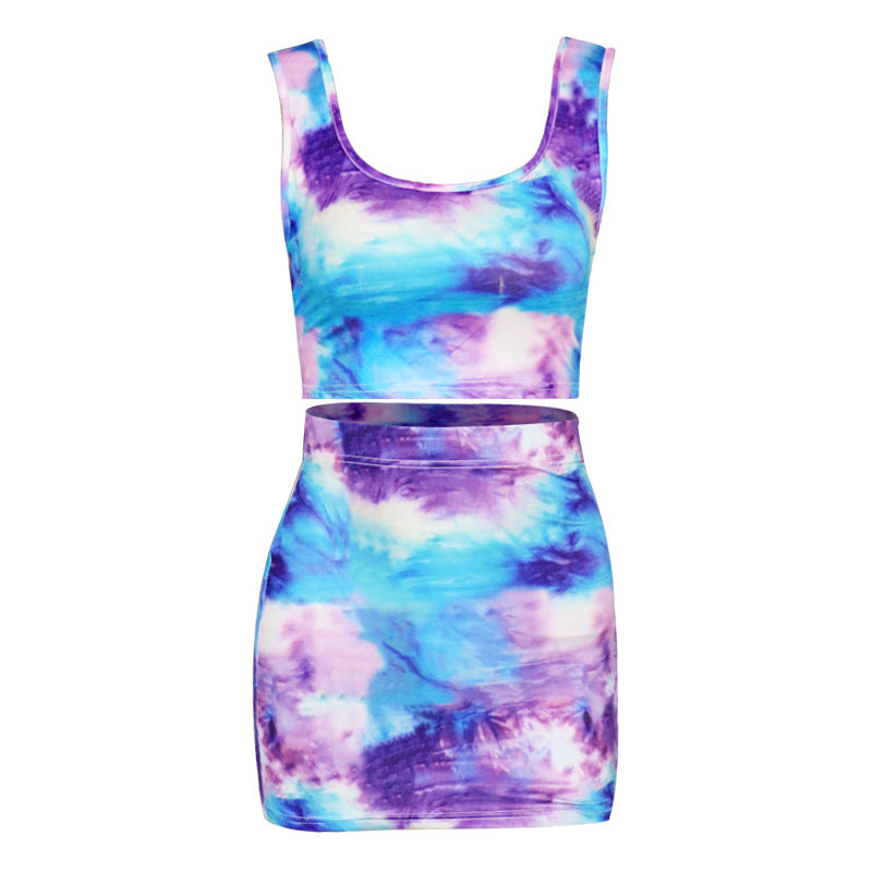 Sleeveless purple Tie-Dye Printed pattern matching sets.