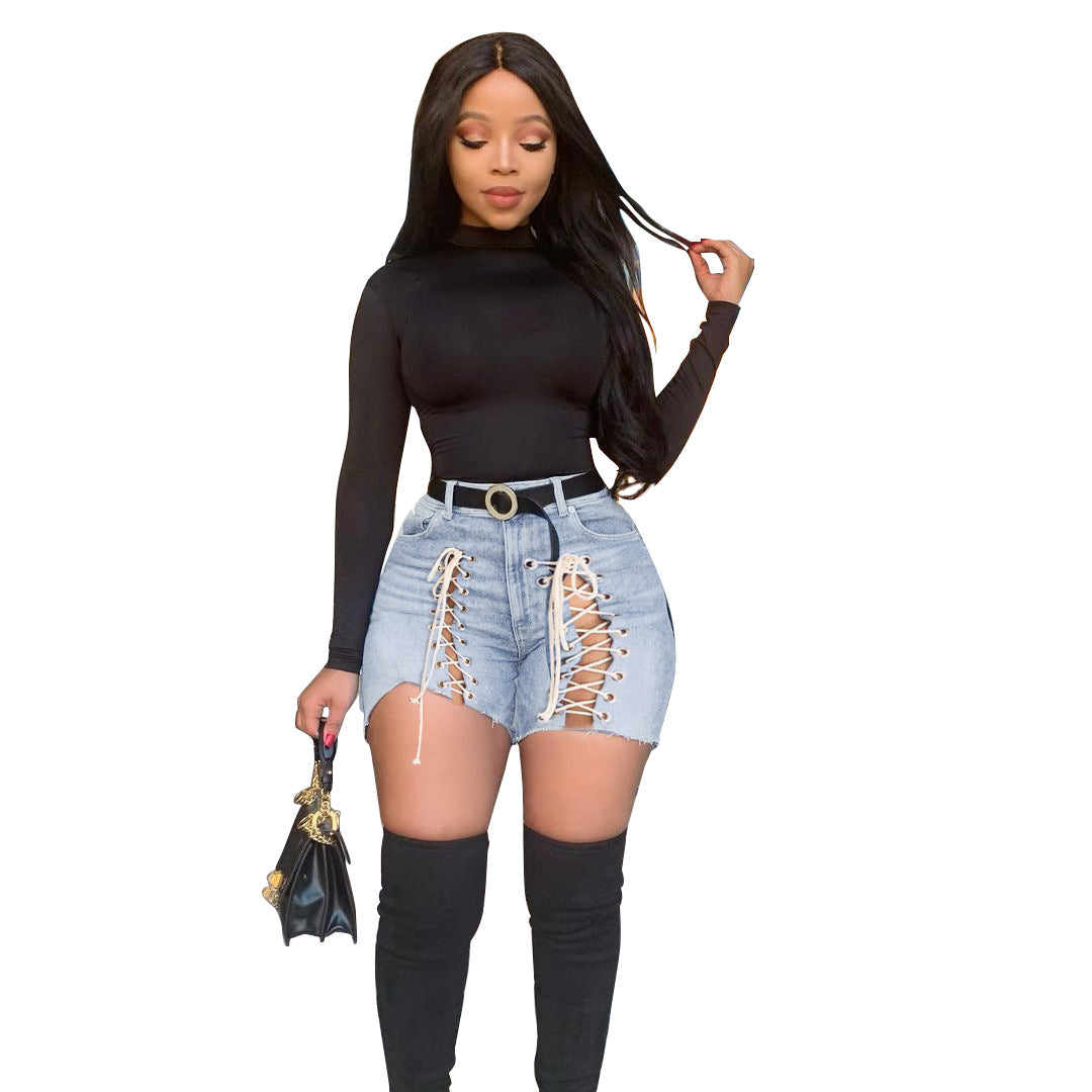 Womens Lace-Up Denim Shorts - Hendrick Brun