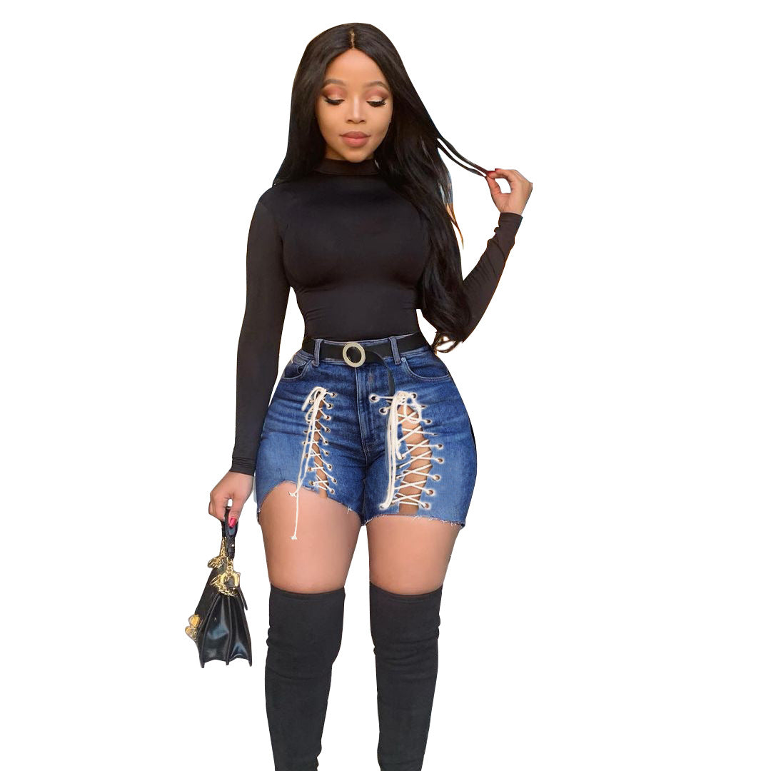 Womens Lace-Up Denim Shorts - Hendrick Brun