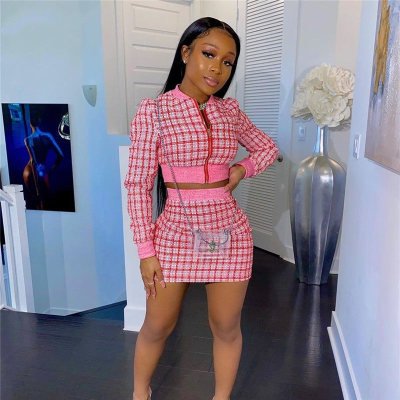 Two-Piece Printed Threaded Long-Sleeved Short Skirt - Hendrick Brun