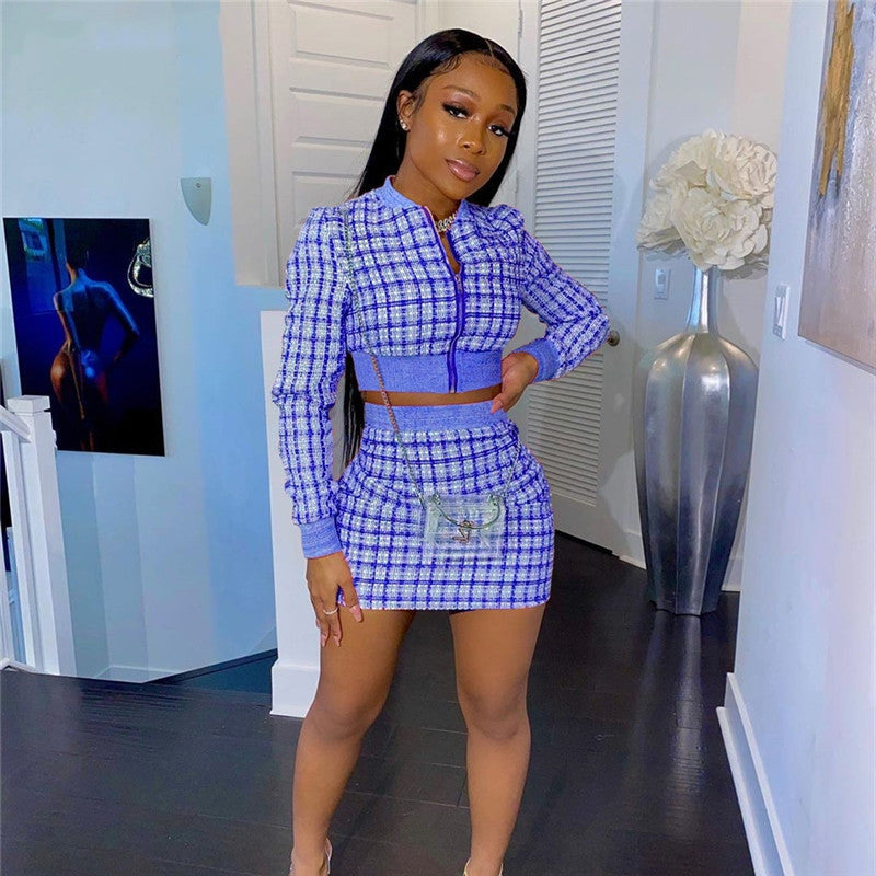 Two-Piece Printed Threaded Long-Sleeved Short Skirt - Hendrick Brun