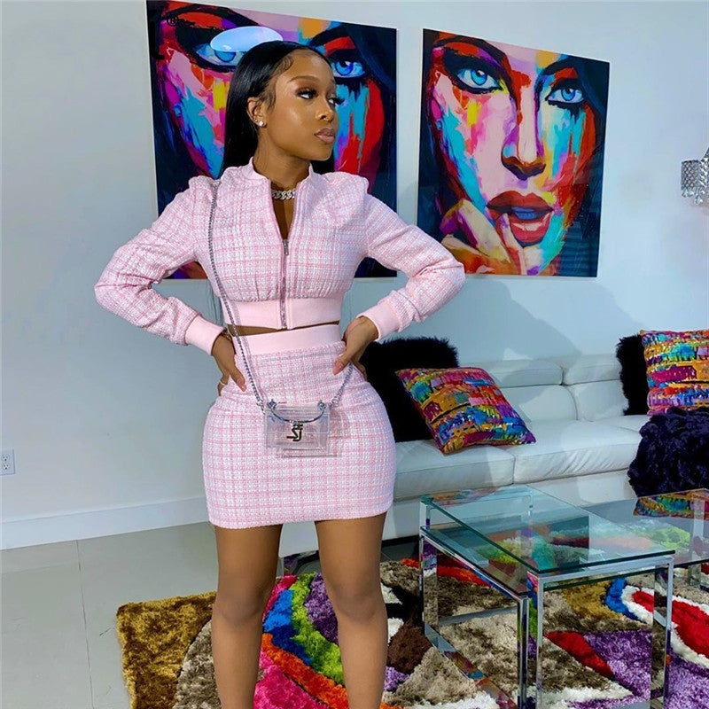 Two-Piece Printed Threaded Long-Sleeved Short Skirt - Hendrick Brun