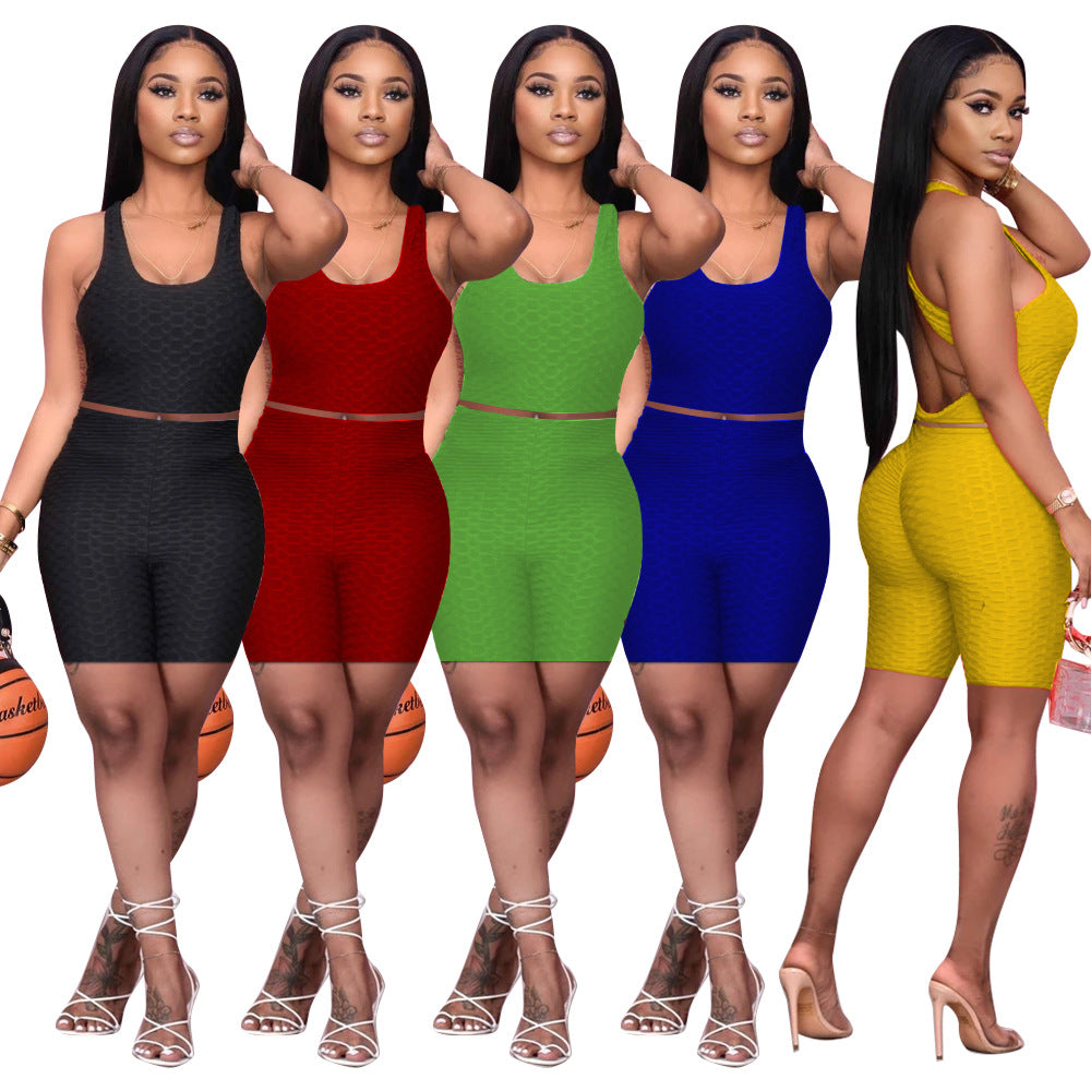 Vest Solid Color Pants Suit Sleeveless