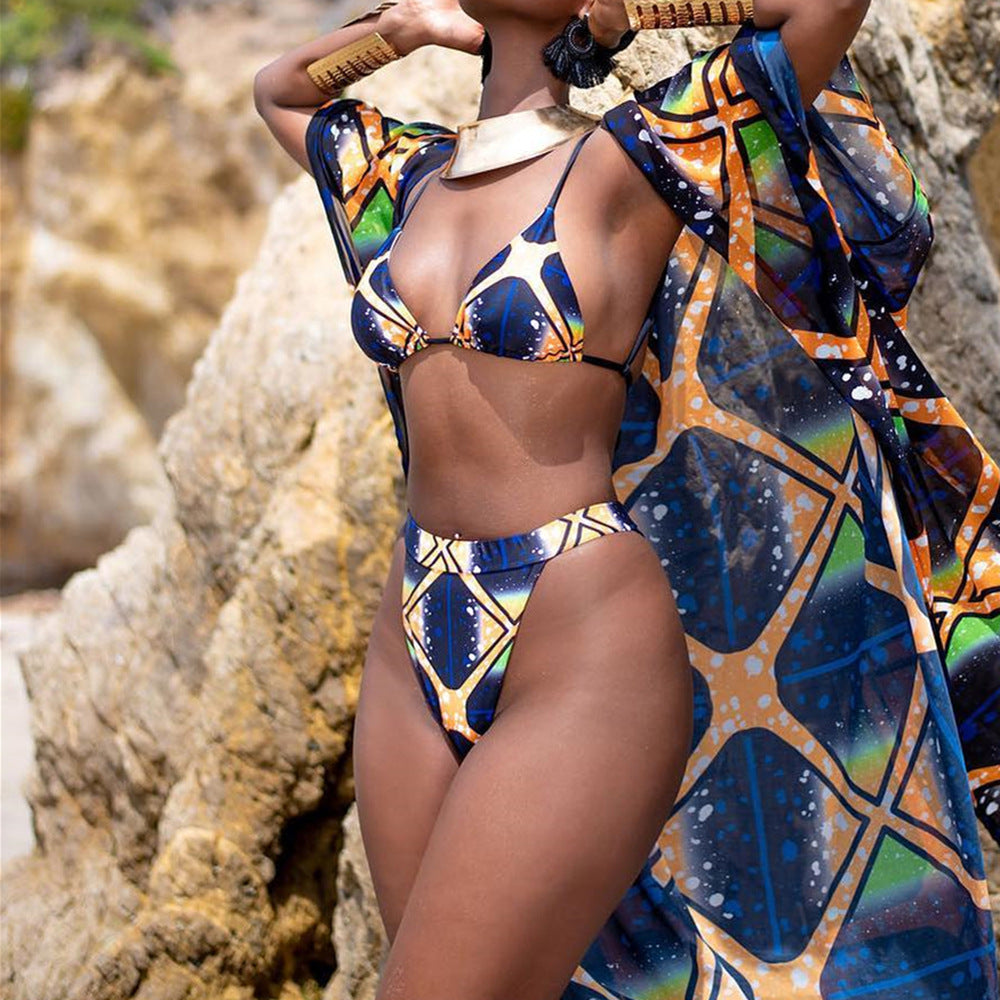 African Print Triangle Top High Cut Bottom Bikini