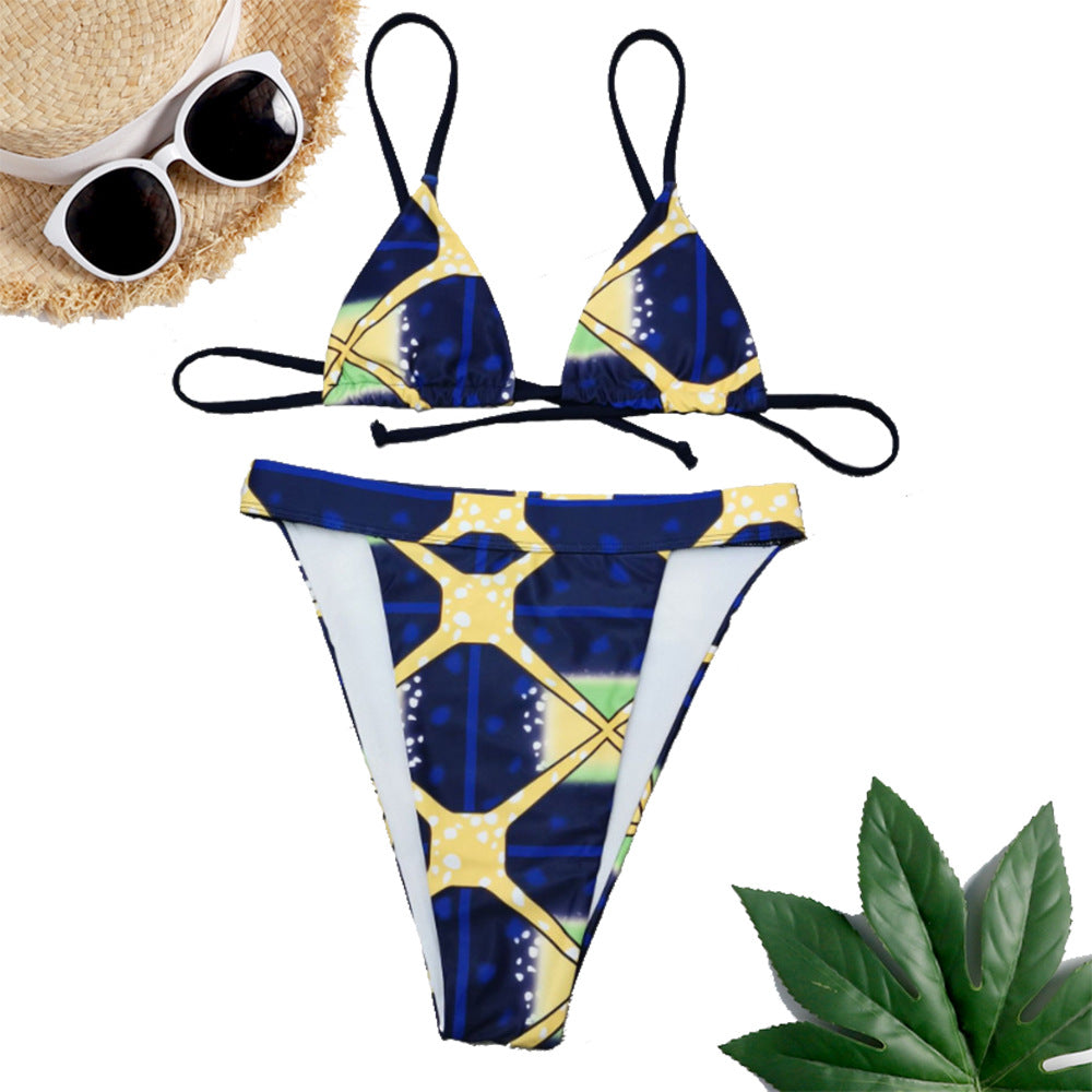 African Print Triangle Top High Cut Bottom Bikini
