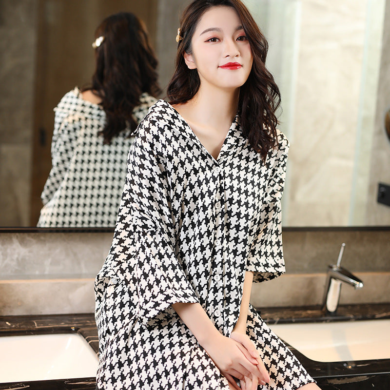 Summer New Ice Silk Nightdress Silk Shirt Skirt Pajamas Home Service