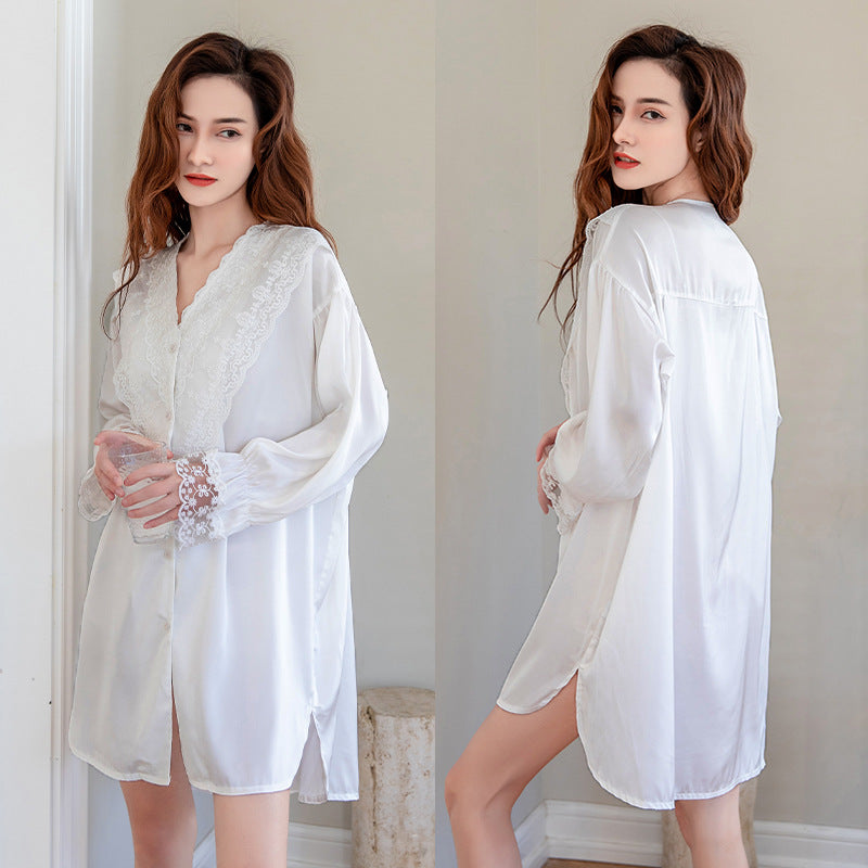 Summer New Ice Silk Nightdress Silk Shirt Skirt Pajamas Home Service