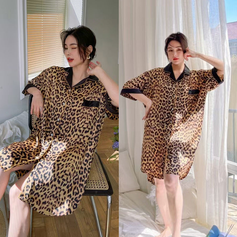 Summer New Ice Silk Nightdress Silk Shirt Skirt Pajamas Home Service