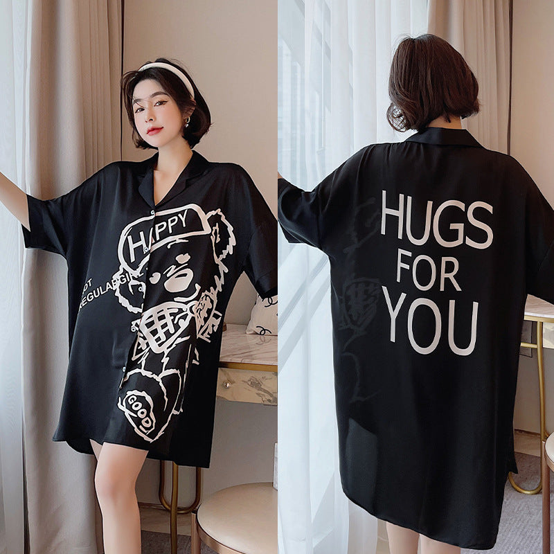 Summer New Ice Silk Nightdress Silk Shirt Skirt Pajamas Home Service