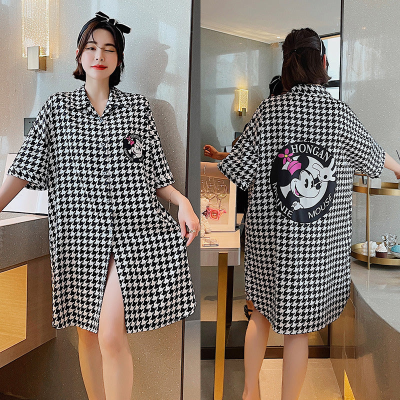 Summer New Ice Silk Nightdress Silk Shirt Skirt Pajamas Home Service