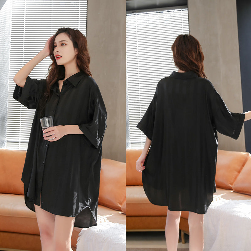 Summer New Ice Silk Nightdress Silk Shirt Skirt Pajamas Home Service