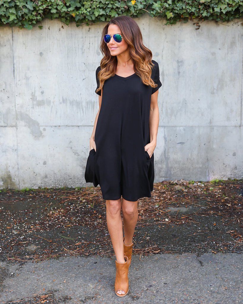 V-neck Casual Pocket Loose Short Sleeve Dress
