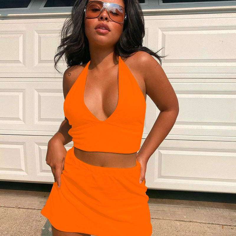 Two Piece Halter Crop Top
