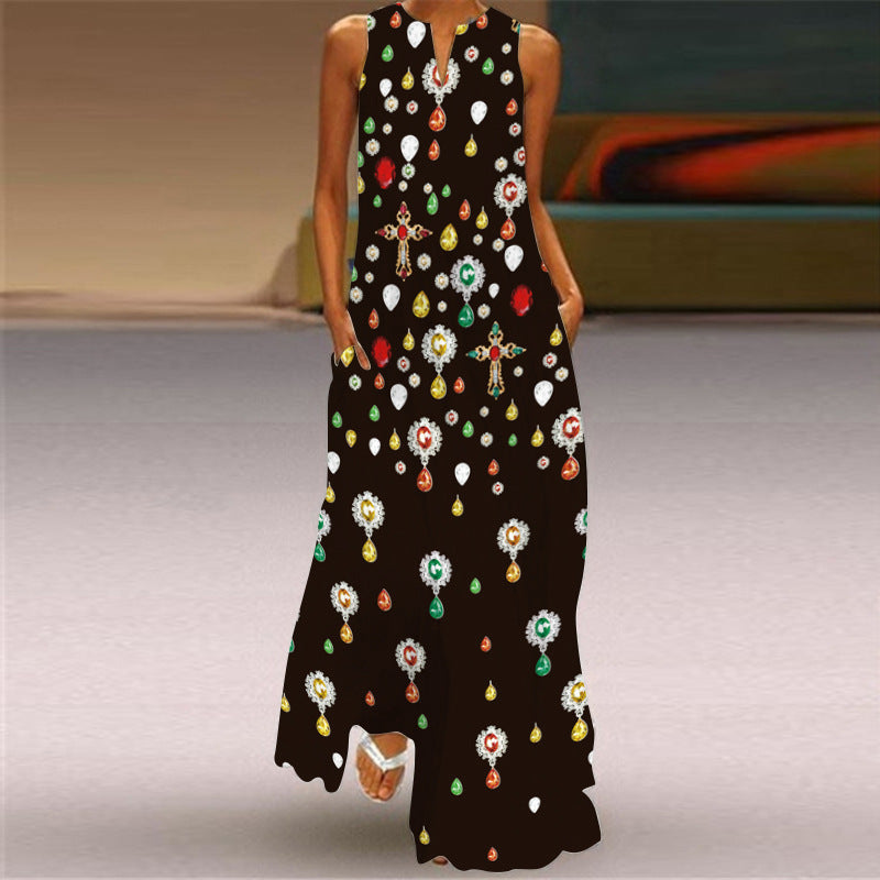 Women's Sleeveless v-Neck Butterfly Print Dress