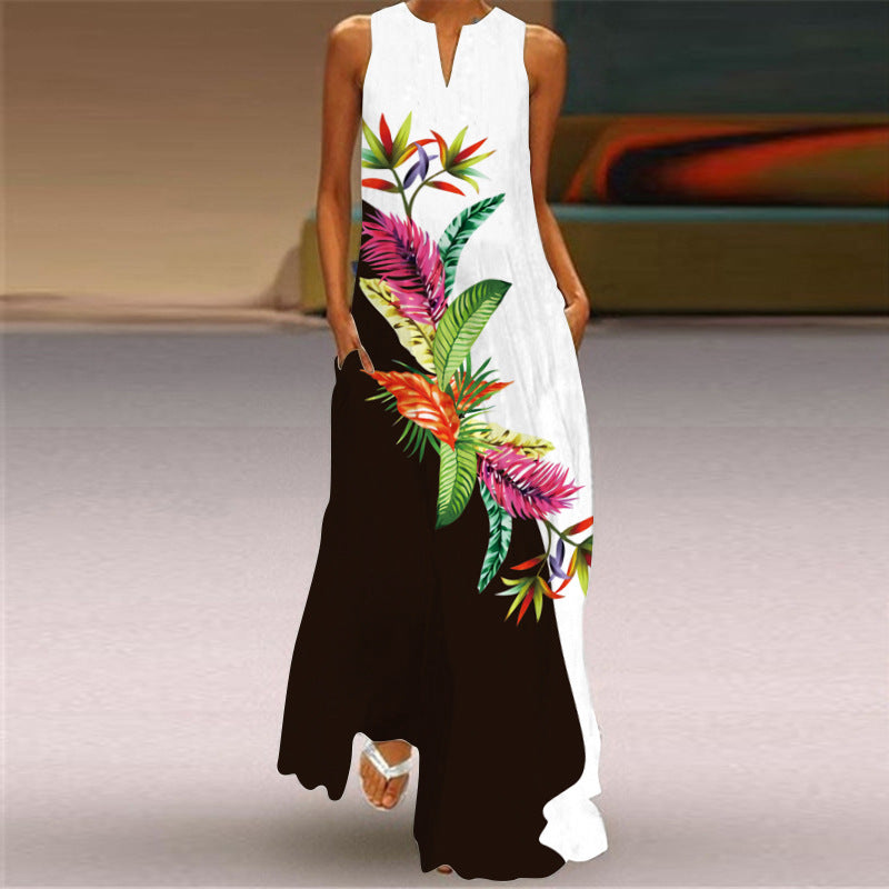 Women's Sleeveless v-Neck Butterfly Print Dress