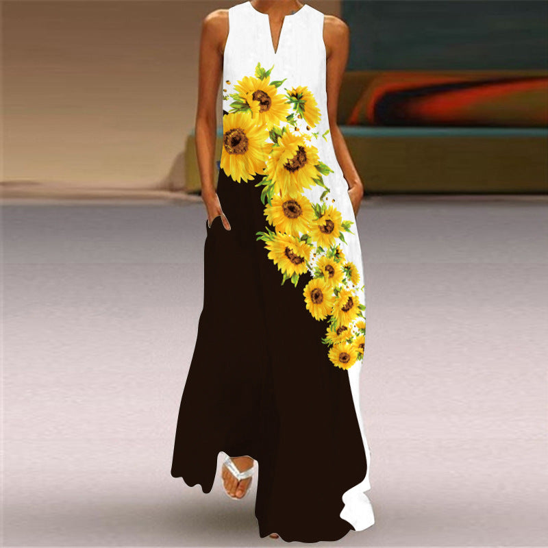 Women's Sleeveless v-Neck Butterfly Print Dress