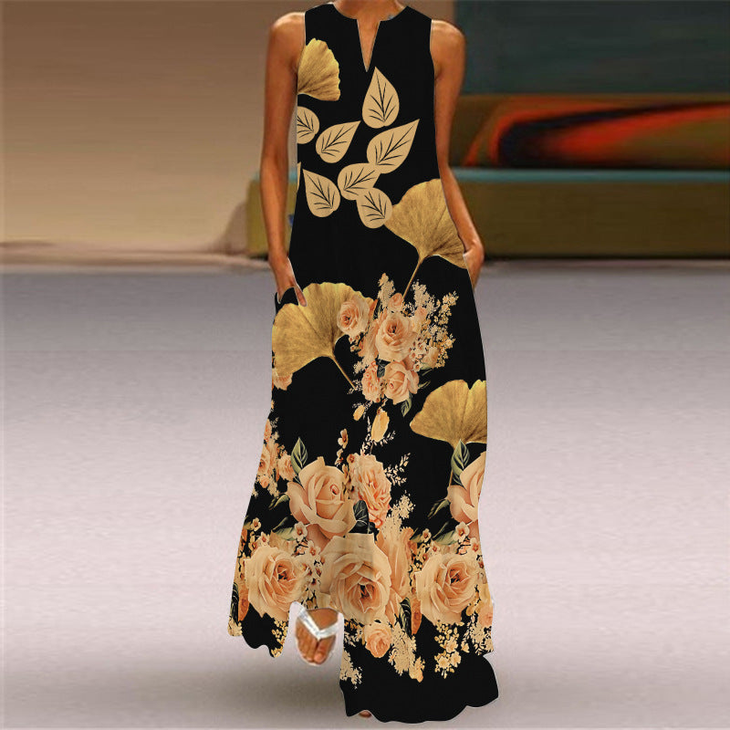 Women's Sleeveless v-Neck Butterfly Print Dress