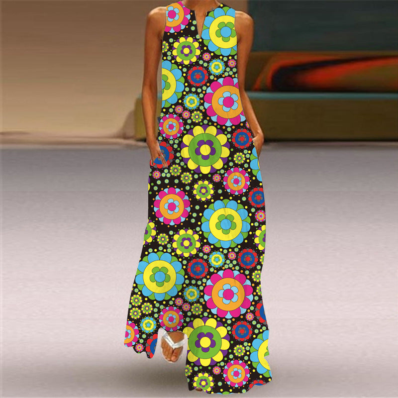 Women's Sleeveless v-Neck Butterfly Print Dress