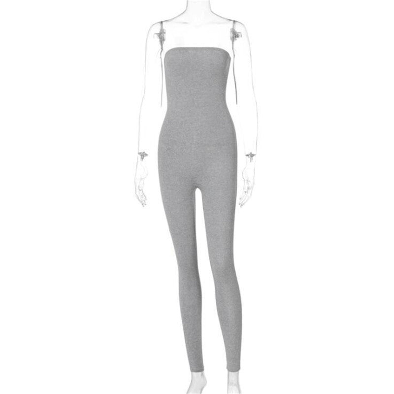 Fashion Sexy Slim Slimming Solid Solor Tube Top Jumpsuit