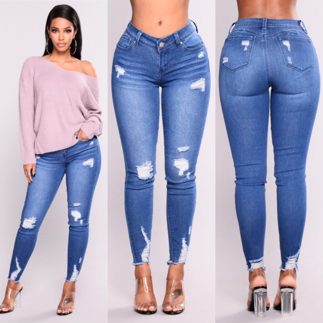 Stretch Ripped High-Waisted Jeans