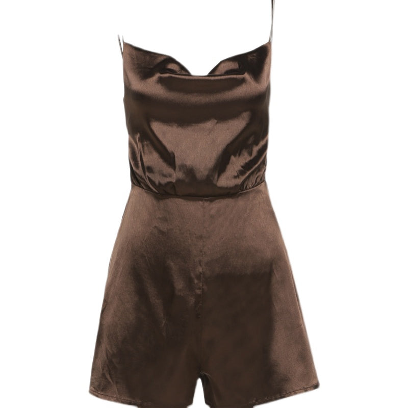 Women's Machine Halter Lace-up High-waist Wide-leg Shorts