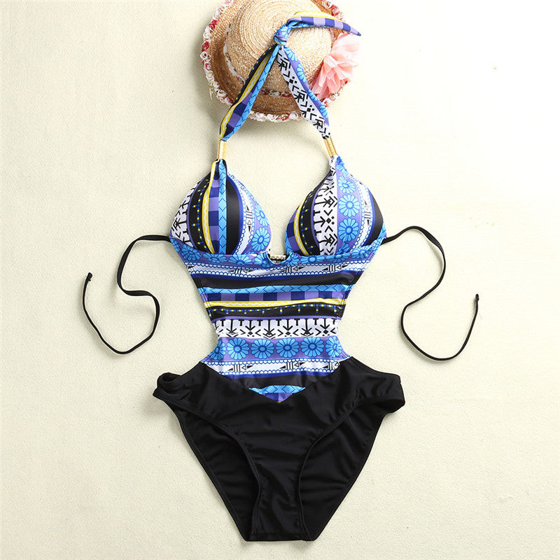 One-piece Halter Multi-color Swimsuit