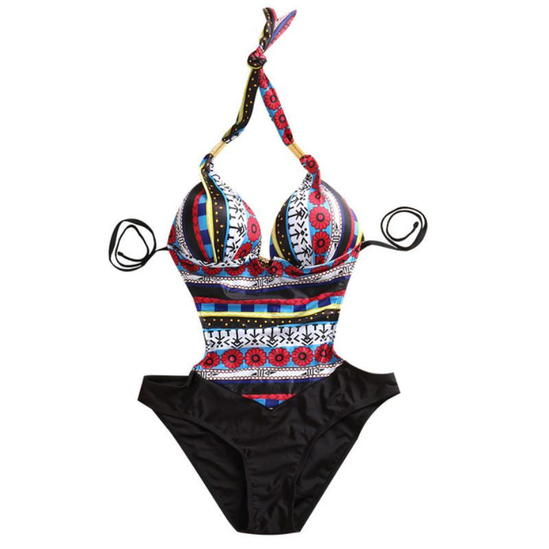 One-piece Halter Multi-color Swimsuit