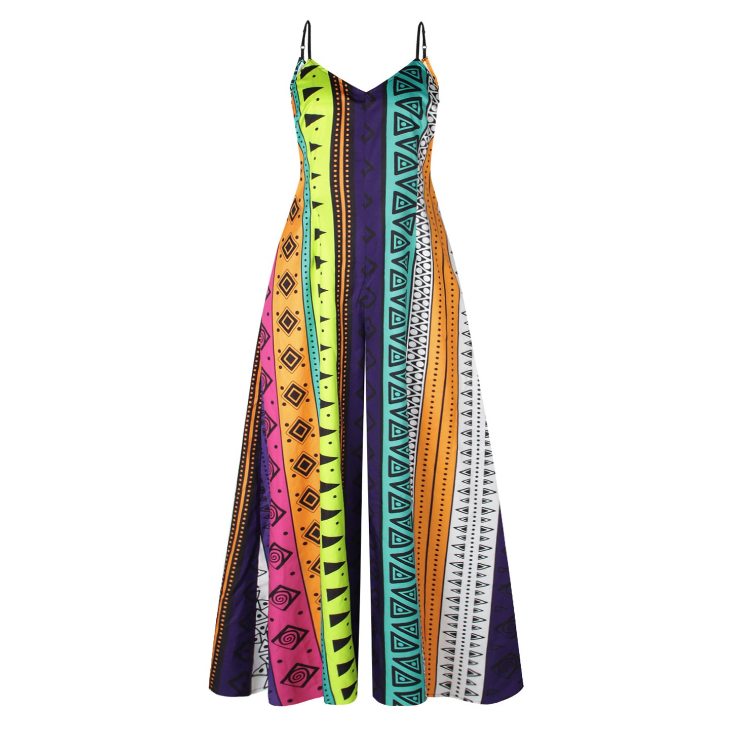 Women'S V-Neck Jumpsuit With Digital Print Suspenders