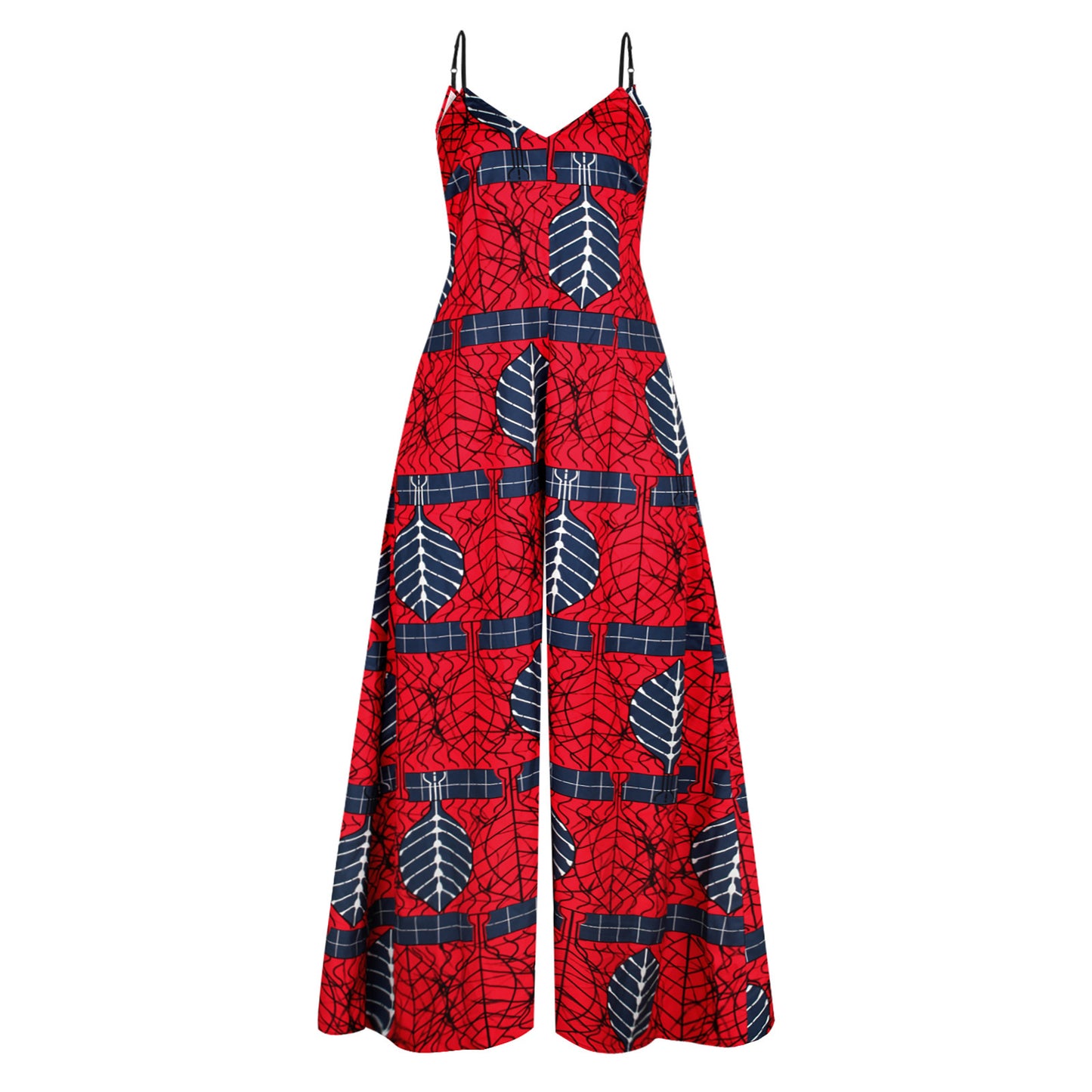 Women'S V-Neck Jumpsuit With Digital Print Suspenders