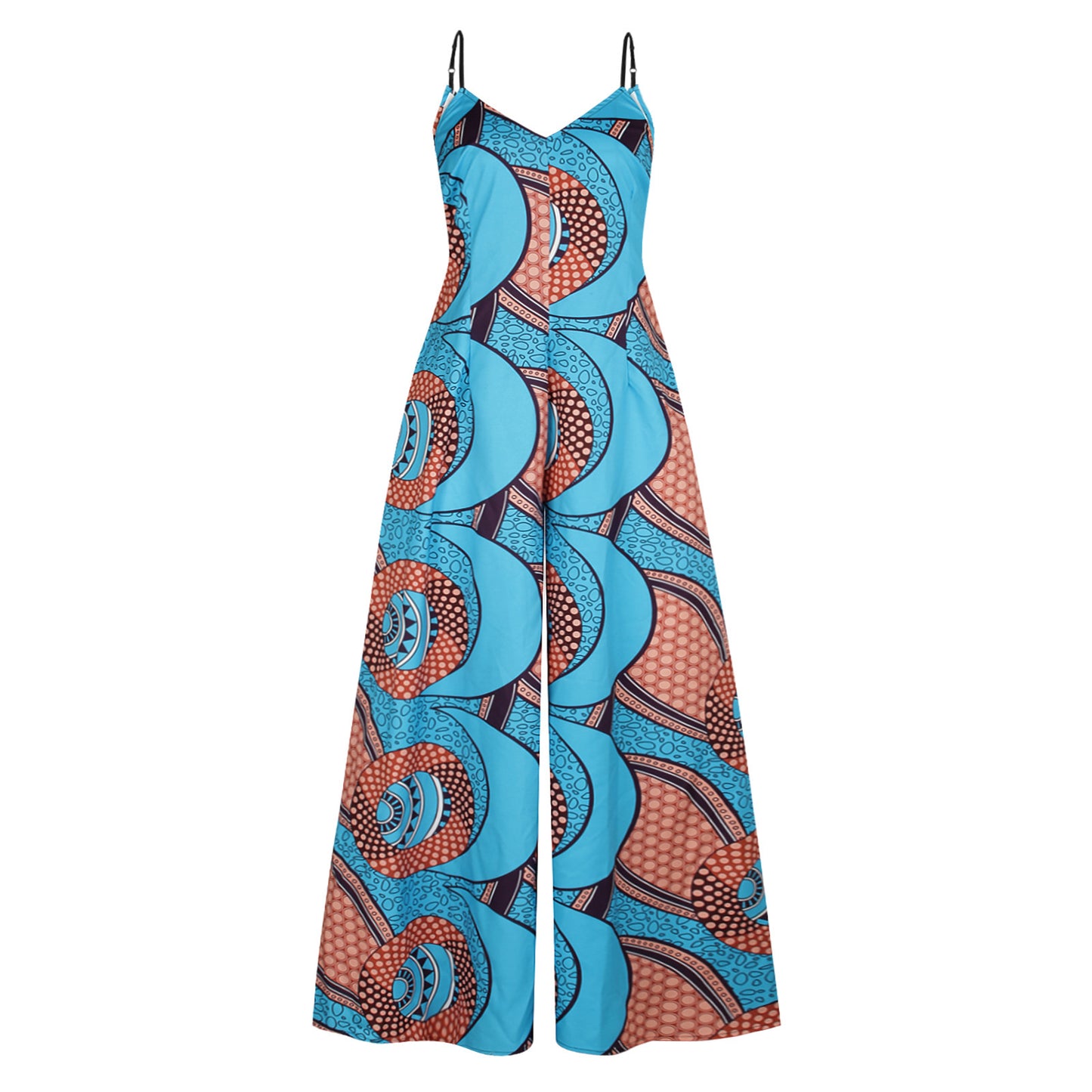 Women'S V-Neck Jumpsuit With Digital Print Suspenders
