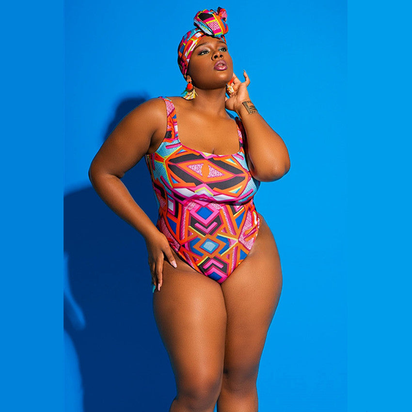 One-piece Swimsuit Graffiti Printed Plus Size