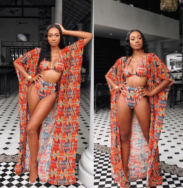 Printed swimsuit sexy digital bikini three piece set