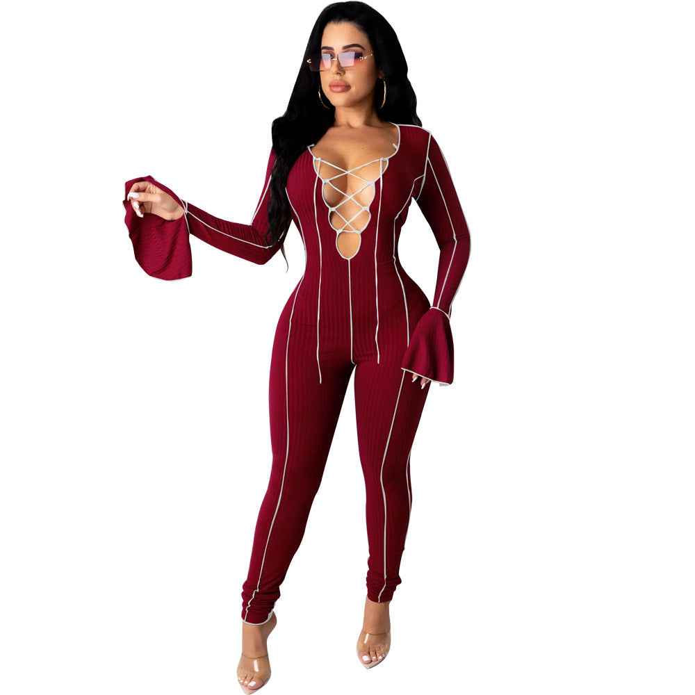 Womens Lace up Sleeved Jumpsuit - Hendrick Brun