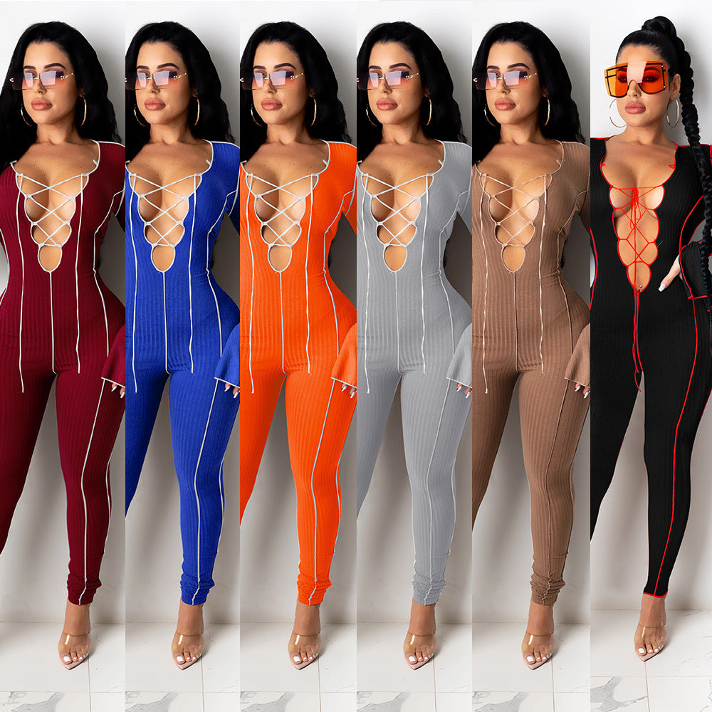 Womens Lace up Sleeved Jumpsuit - Hendrick Brun