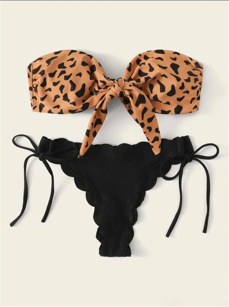 Bandeau Front Bow Top Ruffled Bottom Bikini