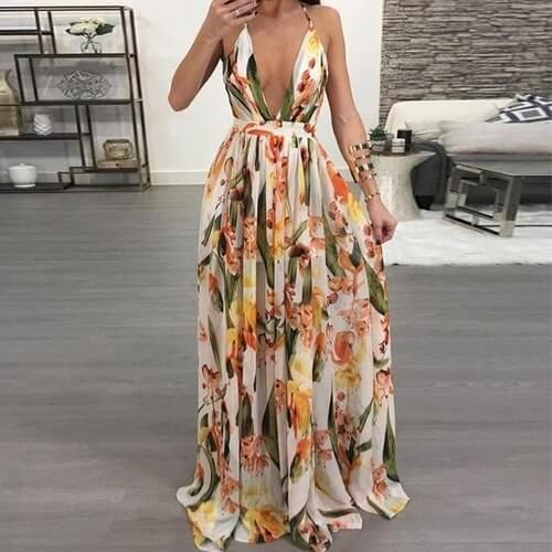 Deep V-neck Chiffon Backless Dress - Hendrick Brun