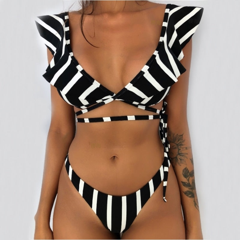 European and American sexy ruffled thin bikini swimsuit