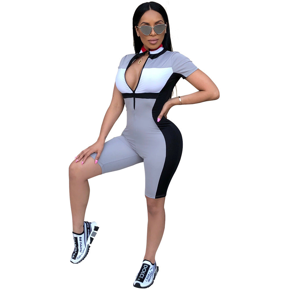 Womens Multi Color short sleeve short jumpsuit - Hendrick Brun