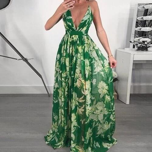 Deep V-neck Chiffon Backless Dress - Hendrick Brun