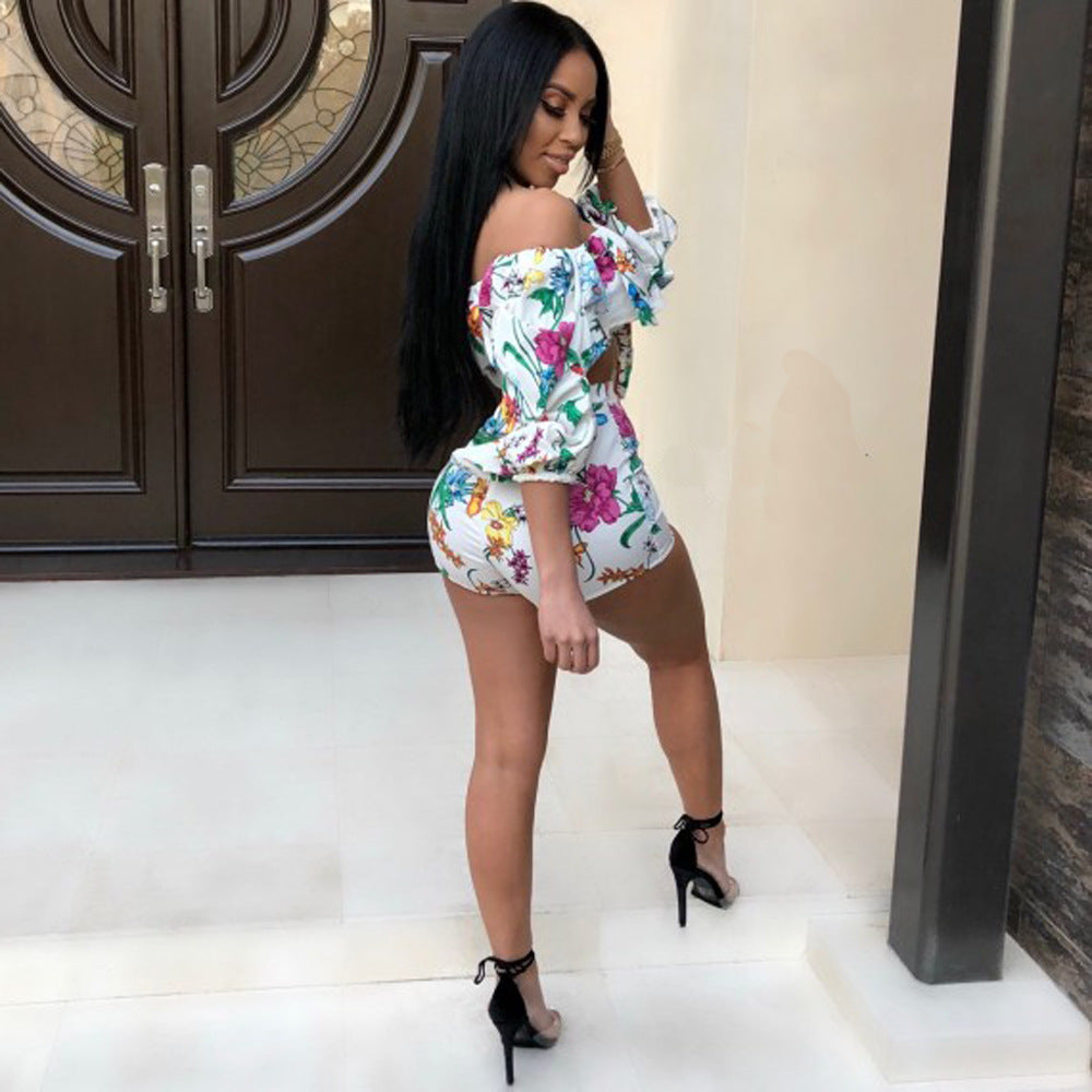 Sexy off the shoulders pile sleeves shorts two-piece - Hendrick Brun