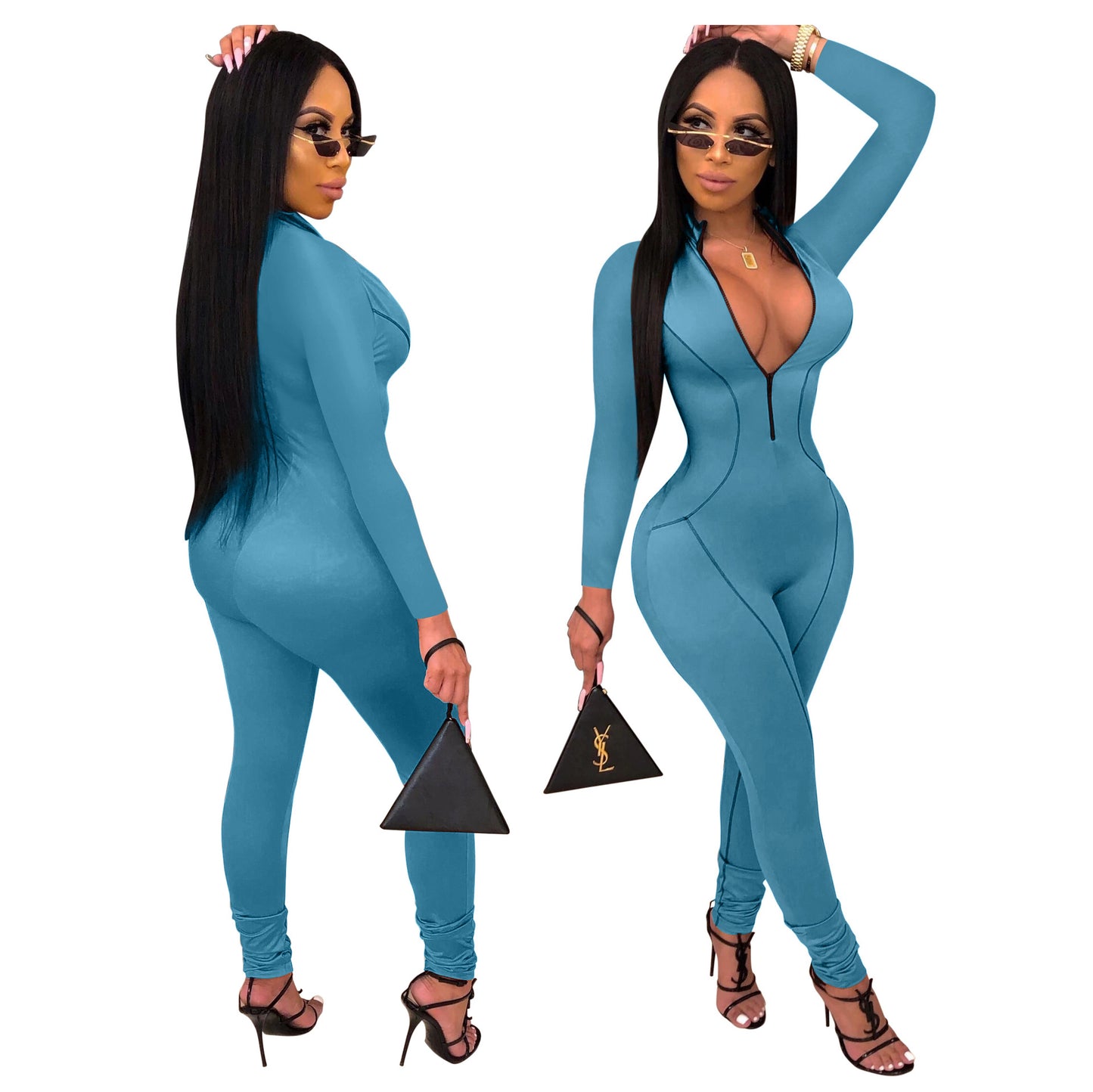 Deep V-Neck Striped jumpsuit