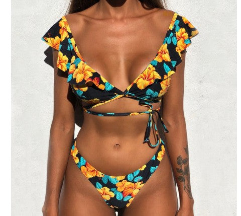 European and American sexy ruffled thin bikini swimsuit