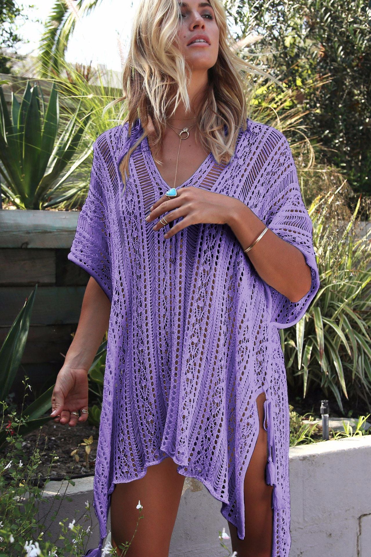 Knitted hollow loose bikini blouse