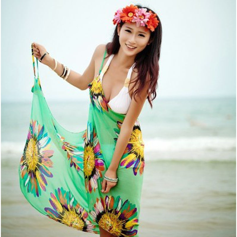 Multi-color Swimsuit Coverup Wrap Dress