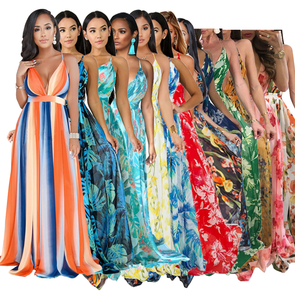 Deep V-neck Chiffon Backless Dress - Hendrick Brun