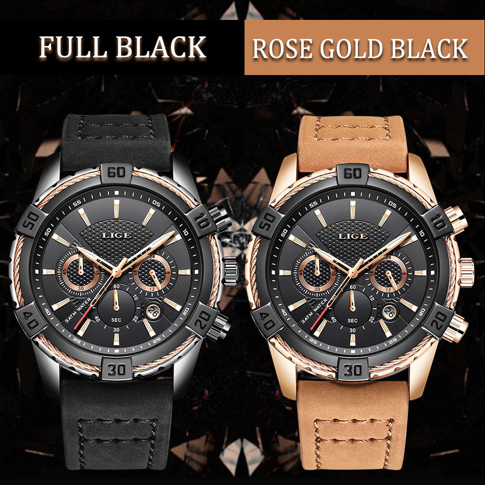 LIGE Mens Watch Waterproof Scratch resistant luminous hands comfortable leather band - Hendrick Brun
