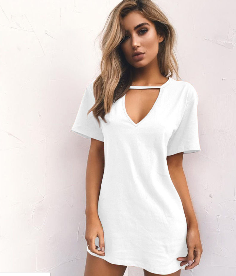 Womens V Neck Short Sleeve Tunic T-Shirt Solid Loose Blouse Casual Summer Tops - Hendrick Brun