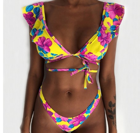 European and American sexy ruffled thin bikini swimsuit