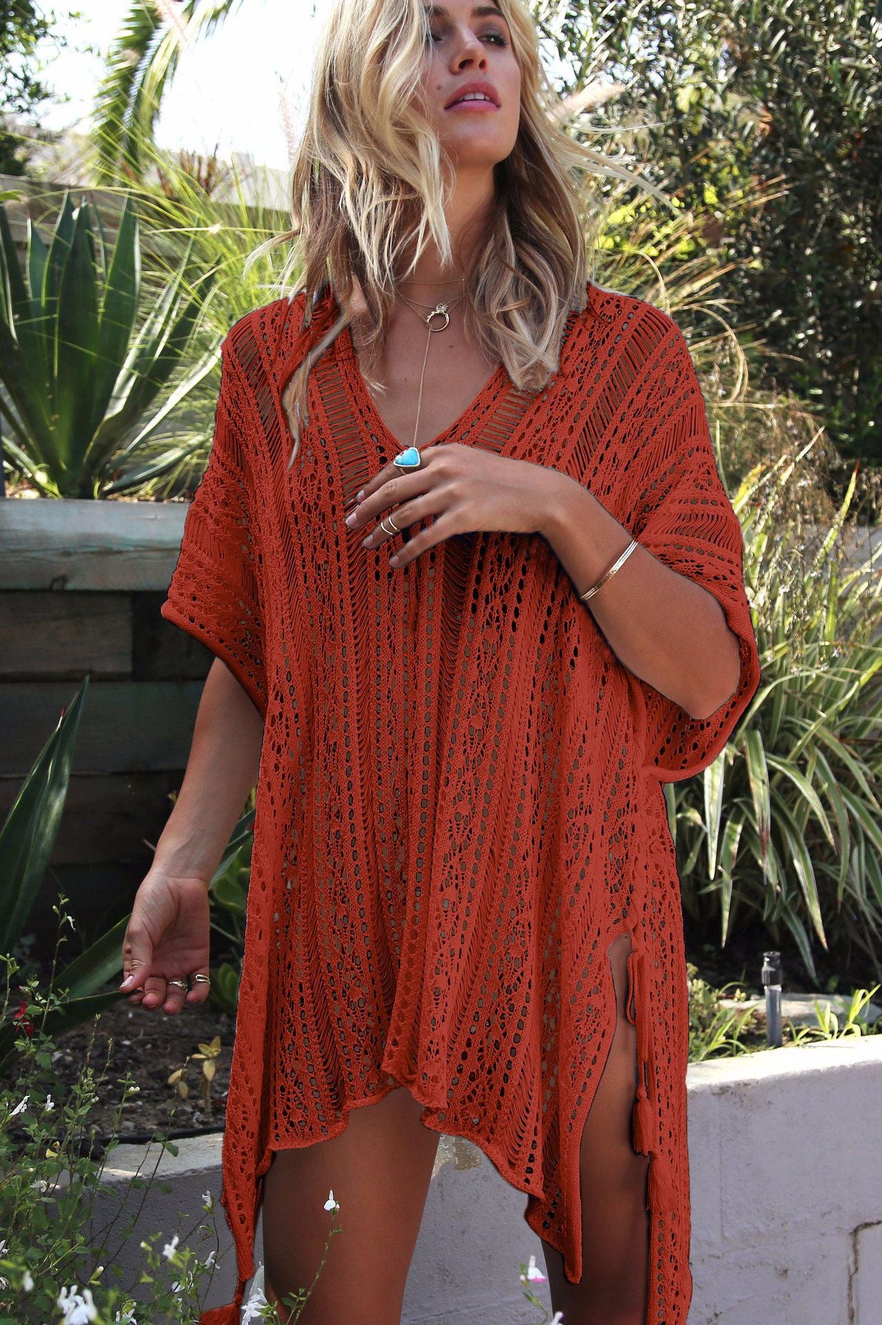 Knitted hollow loose bikini blouse